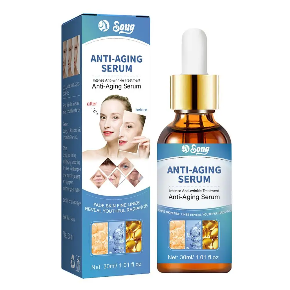 Serum Anti Keriput 3X 30ml, esens Anti Keriput memulihkan kulit penuaan kendur kerut kulit mengurangi garis kolagen Serum elastisitas halus