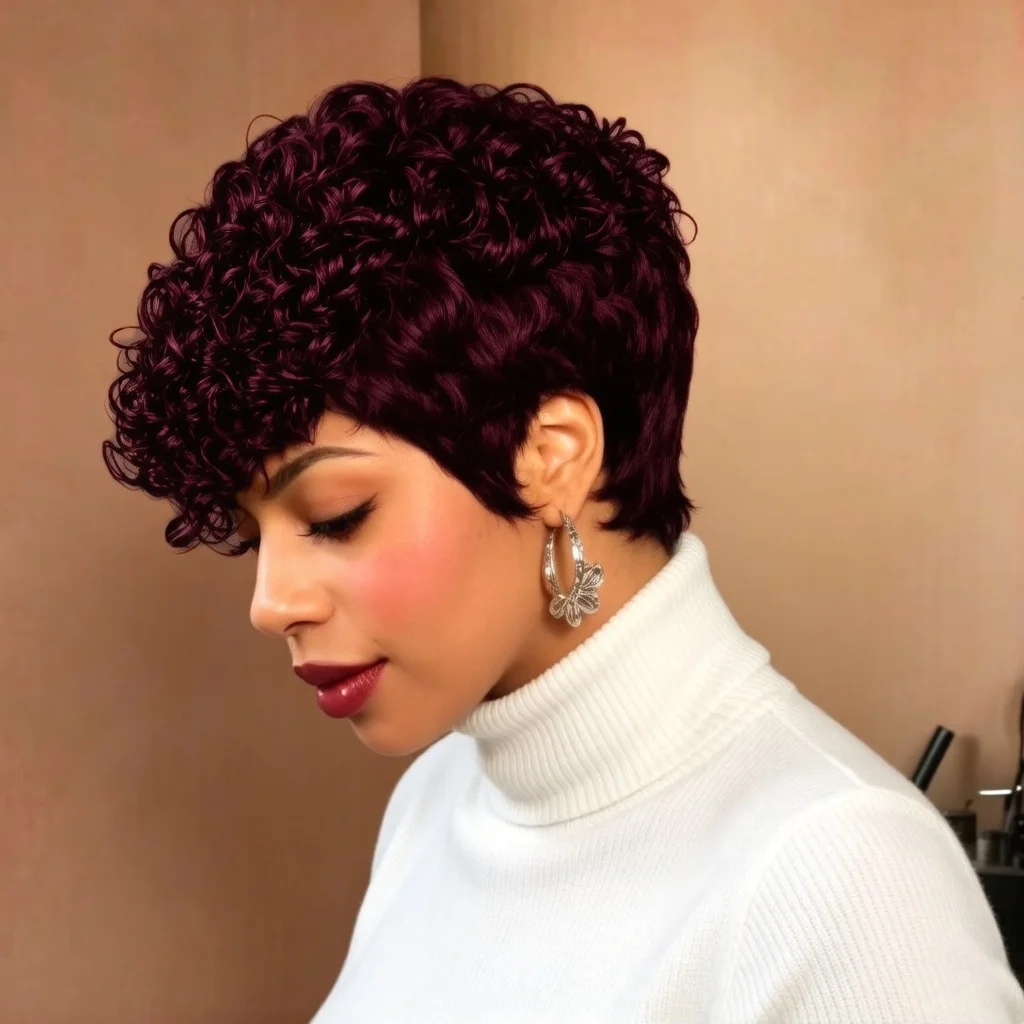 

Pixie Cut Curly Brazilian Human Hair Wig for Women Short Layered Pixie Wigs With Bangs Full Machine Made Wig