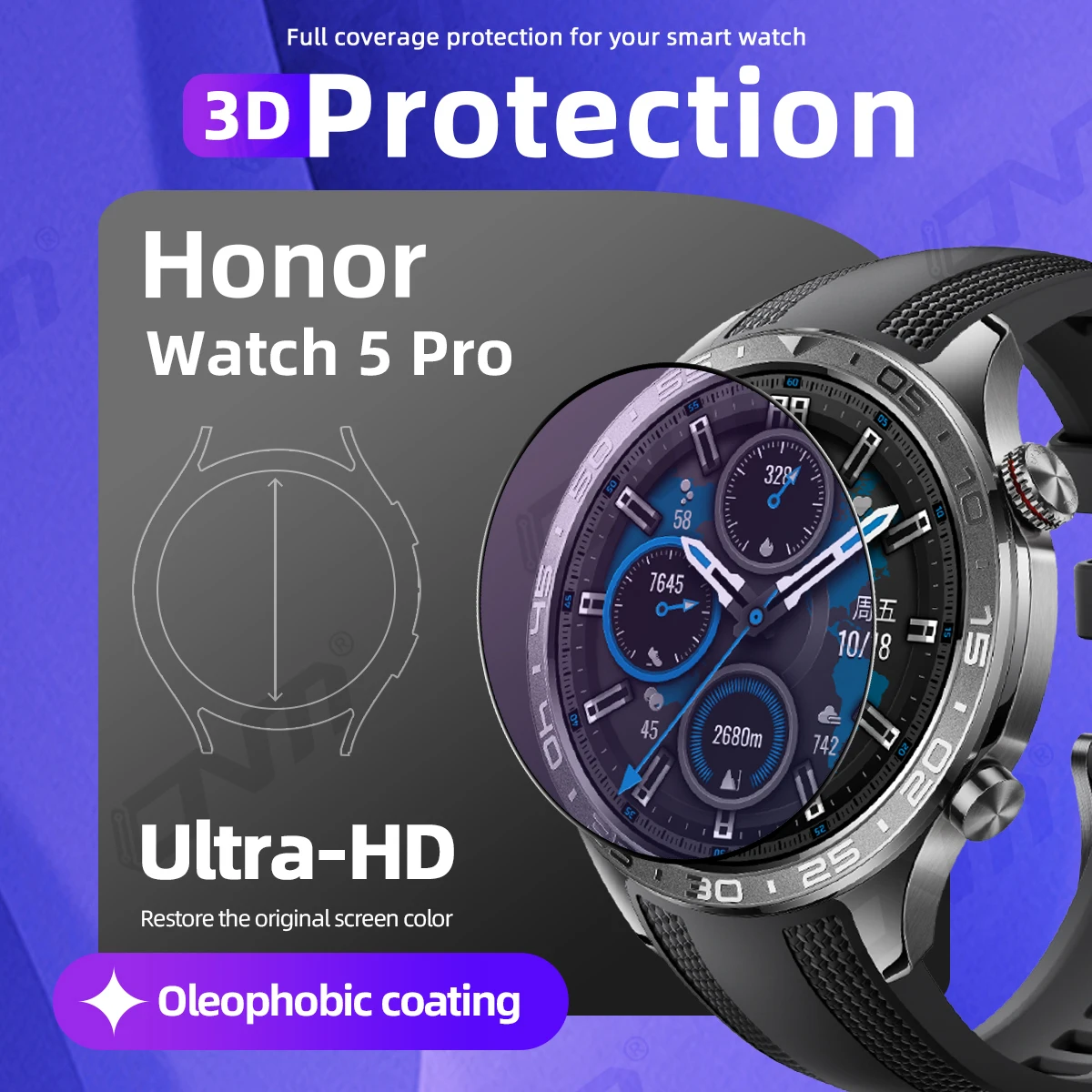 3D Protection Film for Honor Watch 5 Pro Screen Protector, Full Coverage Anti-scratch for Honor 5 Pro Accessories ( Not Glass )