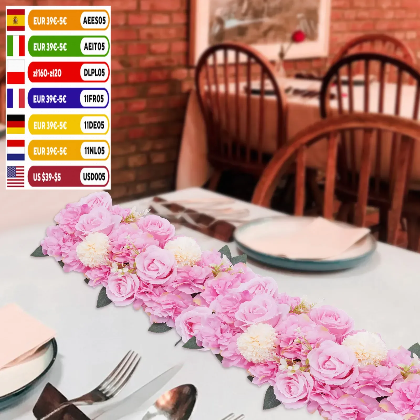 10* Wedding Dining Table Artificial Silk Rose Flower Centerpieces 52*28cm Pink  Kitchen Living Room Home Floral Decor