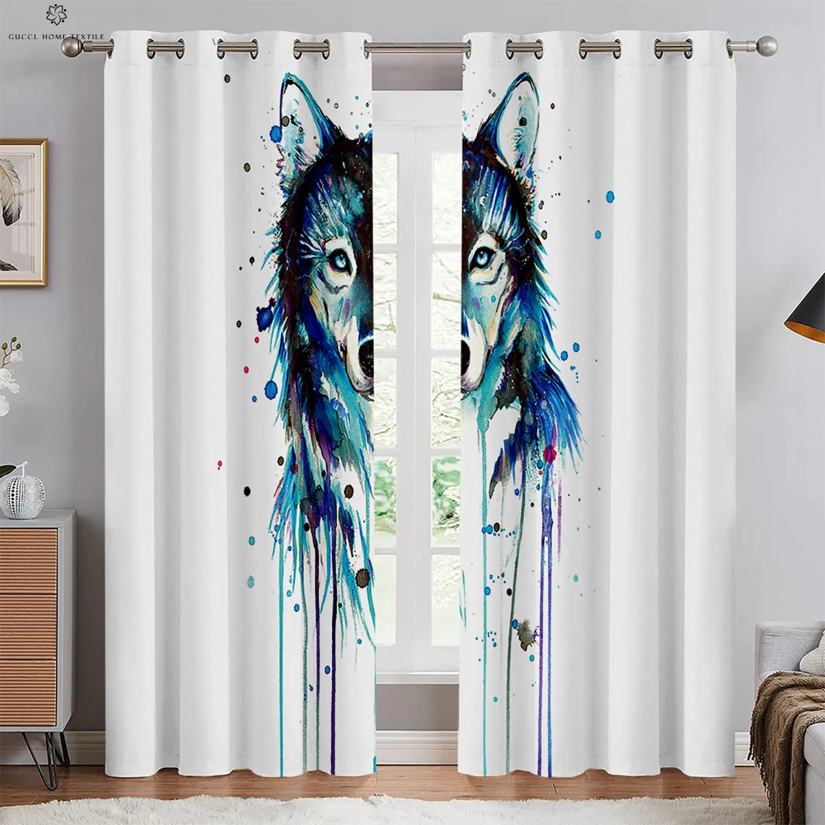 

Animal Wolf Print Curtains, Decorative Curtains, Bedroom, Living Room, Kitchen, Home Decoration, Can Be Customized, 2 PCs