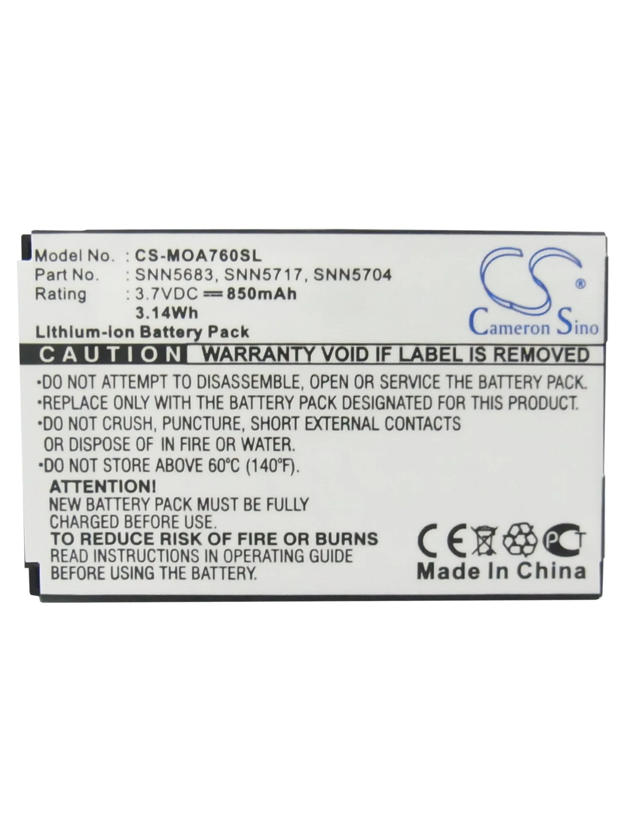 Batterie de remplacement pour téléphone portable et smartphone pour Motorola: A630,A760,A768,SNN5683,SNN5683A,SNN5704,SNN571850mAh / 3.15Wh--3.7V--Li-ion