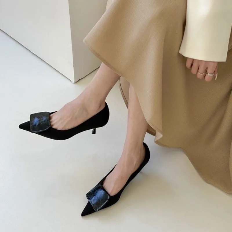 New Style Popular Women's Flats Shoes Fashion Black Pointed Bow Business Shoes Comfortable Commuting Women's Shoes Zapatos Mujer