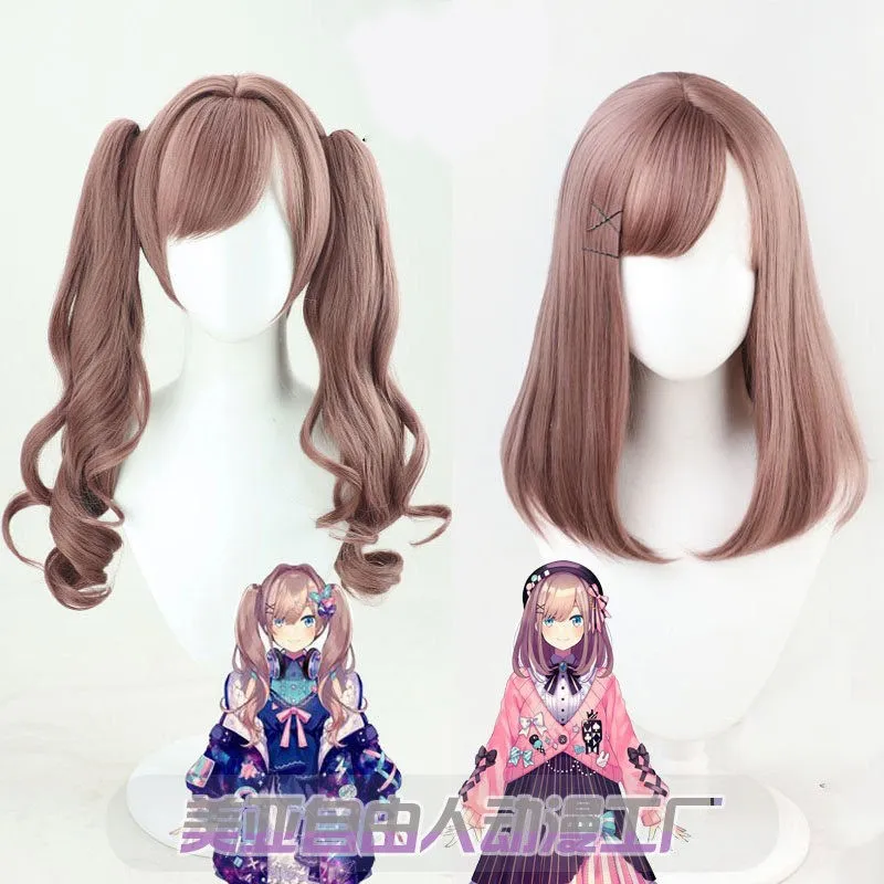 Game VTuber Suzuhara Lulu Cosplay Wig Ponytails outuber Pinkish Brown Long Straight Curly Heat Resistant Hair Hololive Girl
