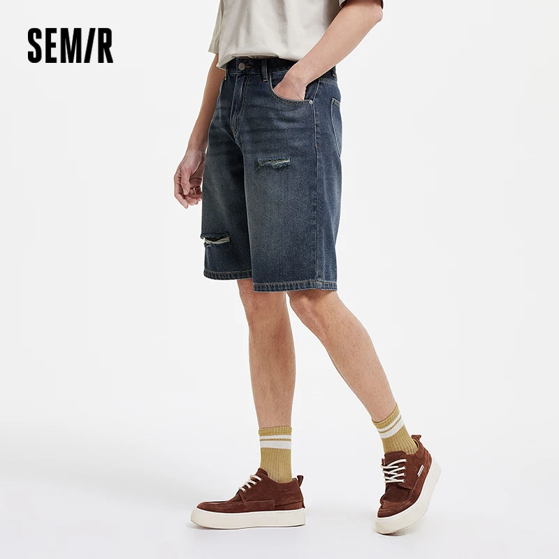 Semir Distressed Denimกางเกงขาสั้นผู้ชายVINTAGE Coolingหลวมความยาวกลาง 2025 ฤดูร้อนใหม่แฟชั่นอินเทรนด์กางเกงขาสั้น