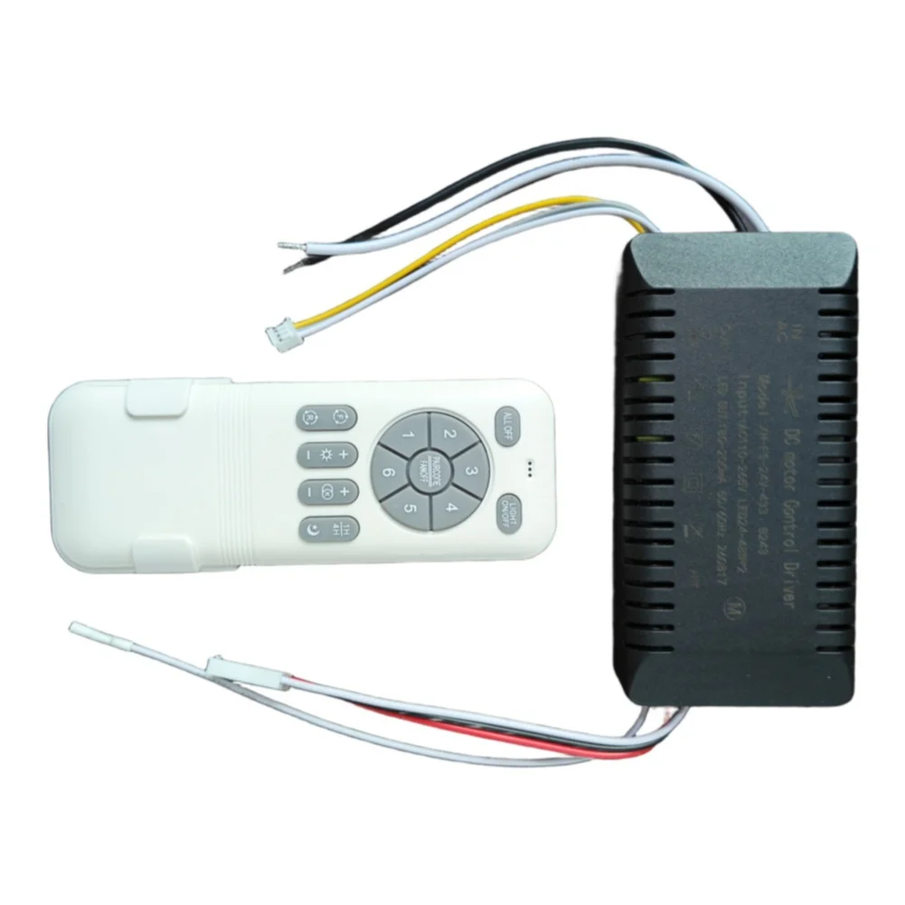 DC-Compatible Ceiling Fan Light Control with Remote for Stepless Dimming and 6-Speed Fan Operation on AC Input