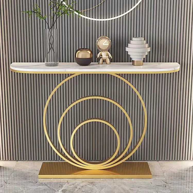 

Factory Direct Metal Legs Hallway Table Modern Natural Slate Marble Top Entrance Table Luxury Rectangle Console Tablepromote sal