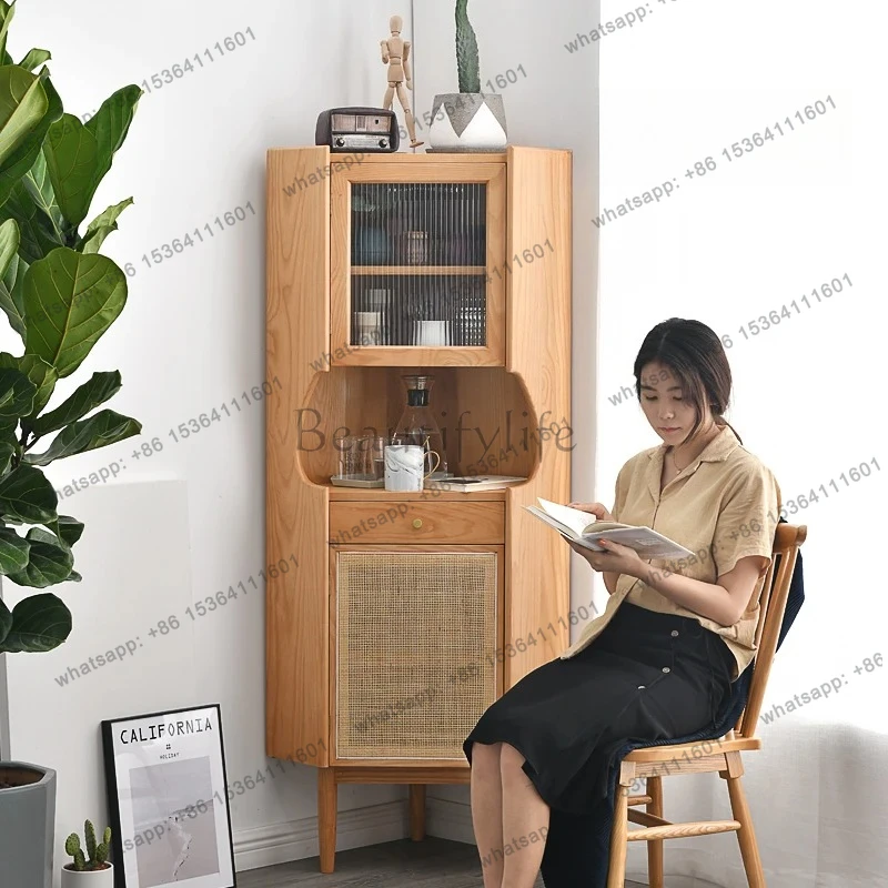 ตู้เก็บไวน์ไม้เนื้อแข็งสไตล์นอร์ดิกยุคกลาง ตู้สามมิติทรงสามเหลี่ยมเรียบง่าย