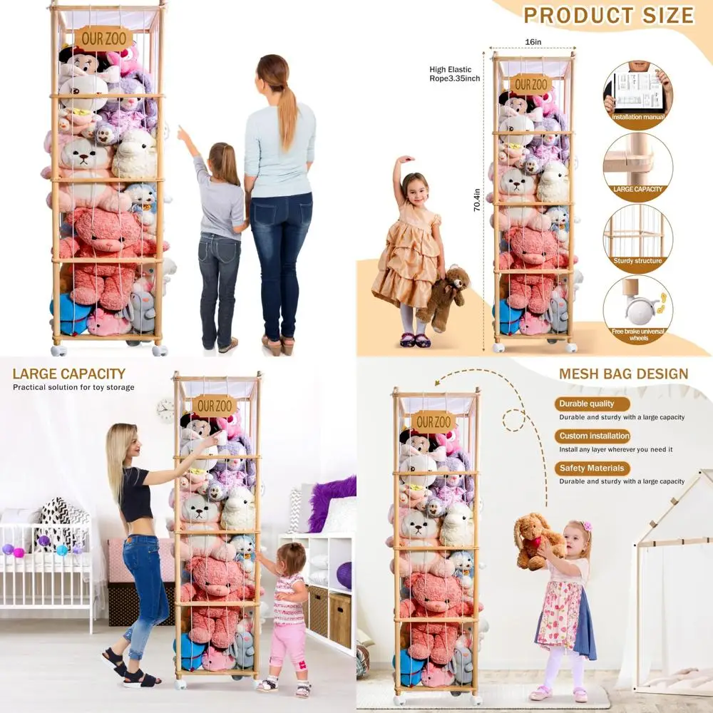 قفص تخزين خشبي بعجلات للحيوانات القطيفة مقاس 70 بوصة مع شريط مطاطي