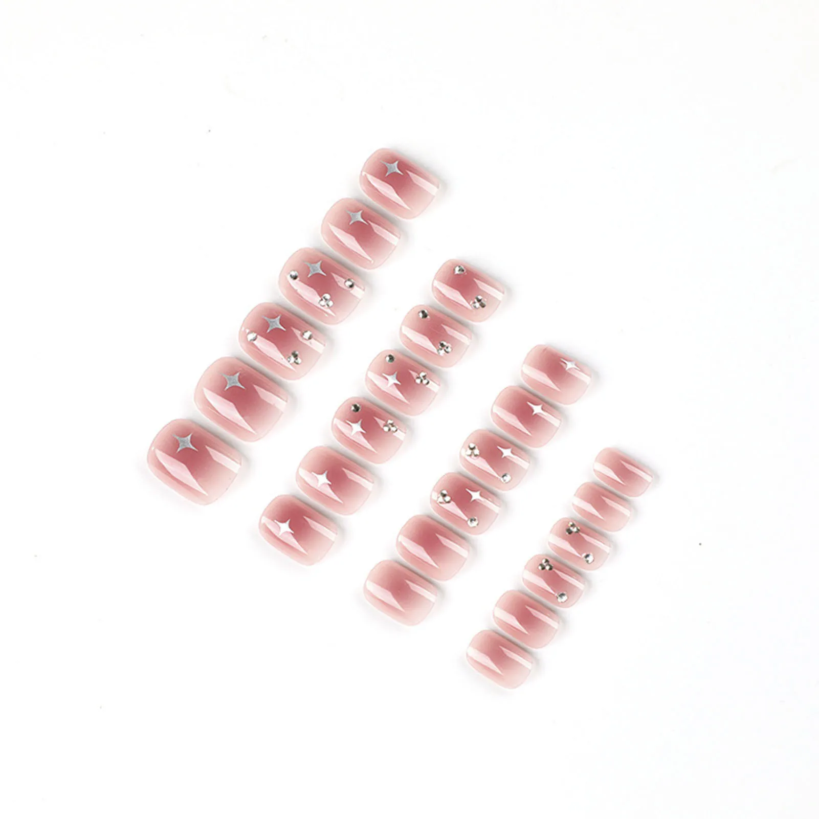 Glossy Pink False Nails with Rhinestone Setting Chip-Proof Smudge-Proof Fake Nails for Stage Performance Wear