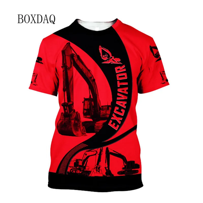 Short Sleeve Excavator Worker Clothes T-shirts For Men\'s 3D Print Digger Operator Fashion Tops 6XL Plus Size Casual Male Tees