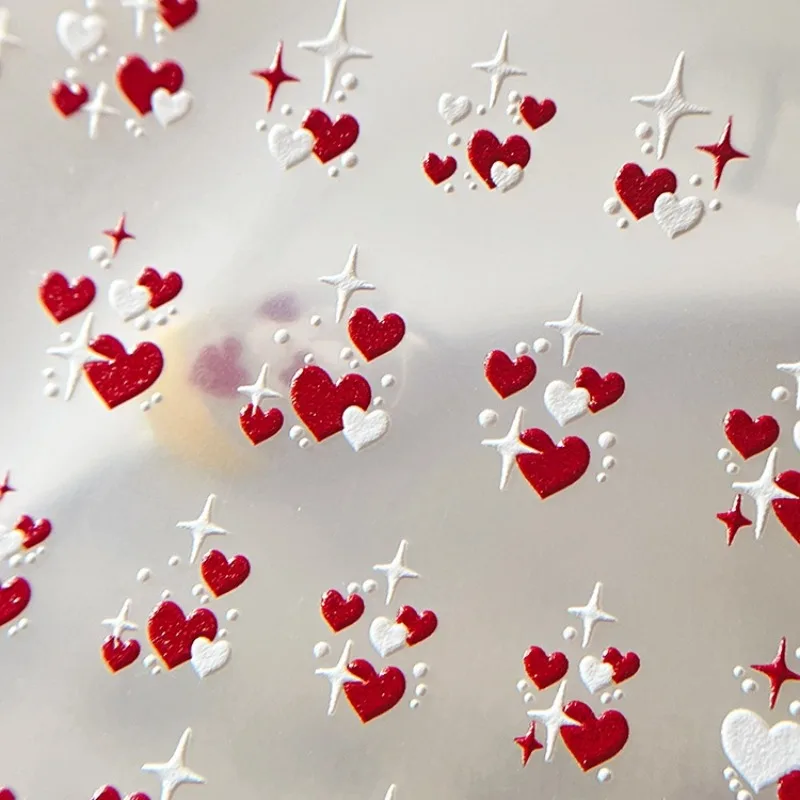 1pc Valentine'S Day Red Heart Glitter Nail Stickers - Glossy Self-Adhesive Cartoon Design with Hearts,Nail Stickers For Nail Art