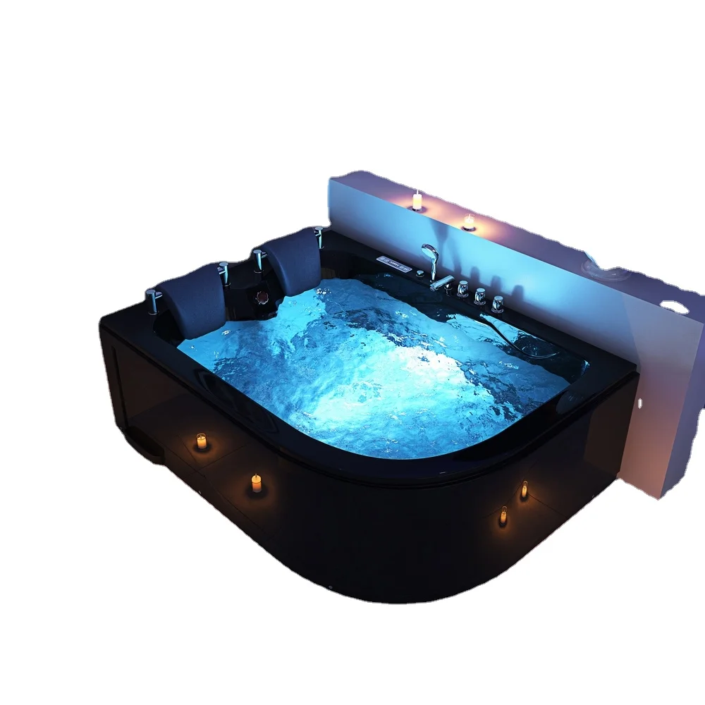 

Black Acrylic 2 Person Freestanding Air Jet Massage Bathtub Whirlpool Intelligent Led Light Spa Bathtub