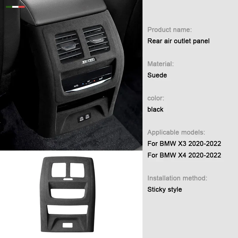 

For BMW X3 X4 G01 G02 2018 2019 2020 2022 Suede Back Row Rear Air Conditioning Vent Outlet Panel Trim Frame Cover Accessories