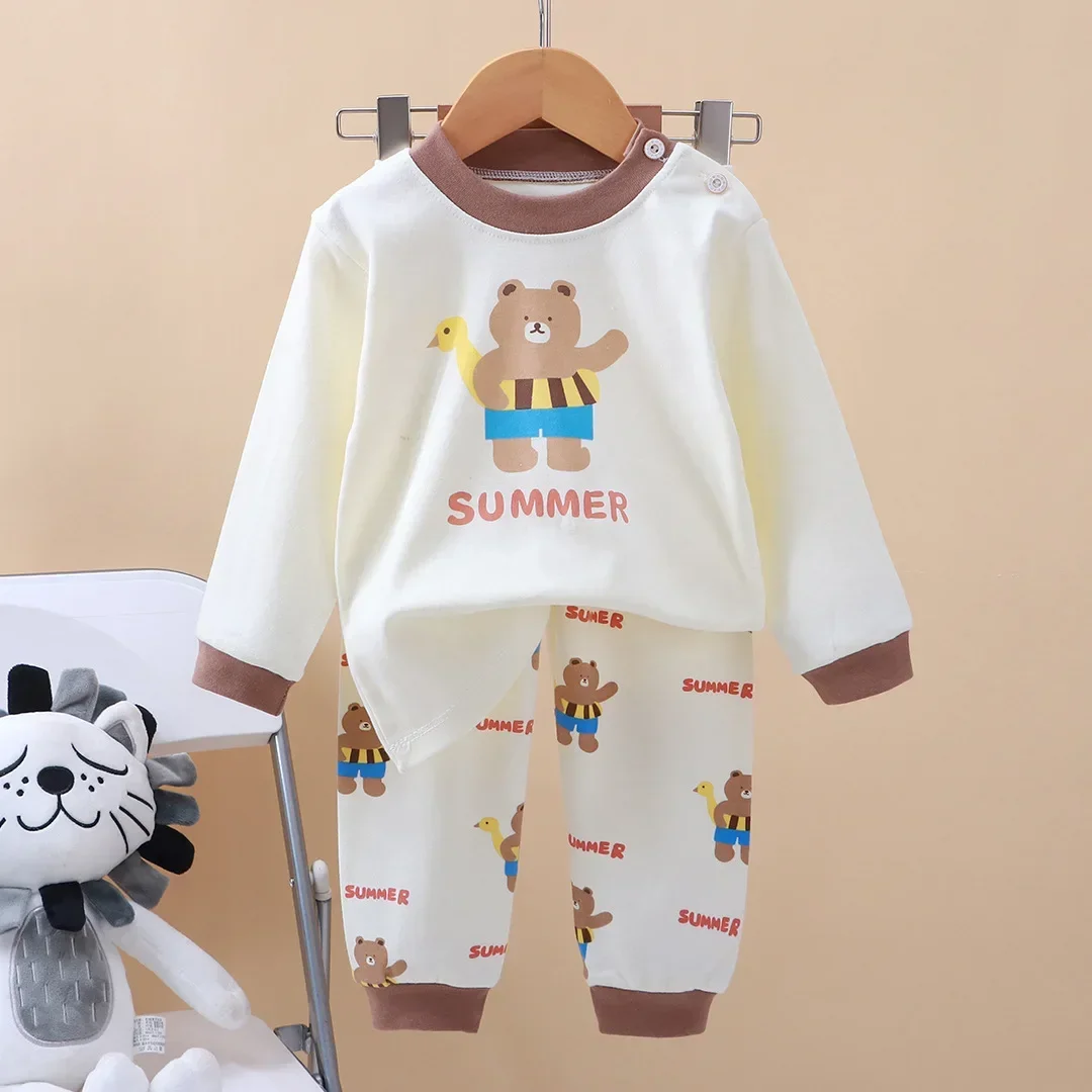 New Kids Boys Girls Pure Cotton Pajamas Cartoon Long Sleeve T-Shirt Tops with Pants Toddler Baby Autumn Sleepwear Clothing Sets