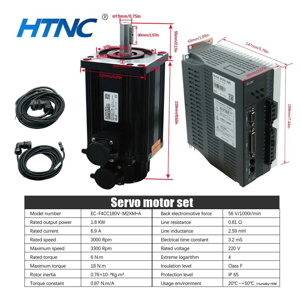 Hot Sales Servo Motor 1.8kw High Speed 3000RPM 1800w Servo Motor Kit Support 5V 24V Pulse Signal  Analog -10-10V RS485 Modbus