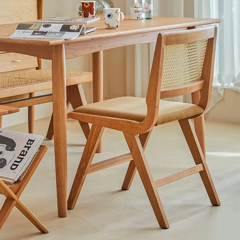 Nordic rattan cadeira de madeira maciça estilo japonês sem braços simples e moderno casa cadeira de jantar de madeira de cerejeira ins estilo cadeira de maquiagem