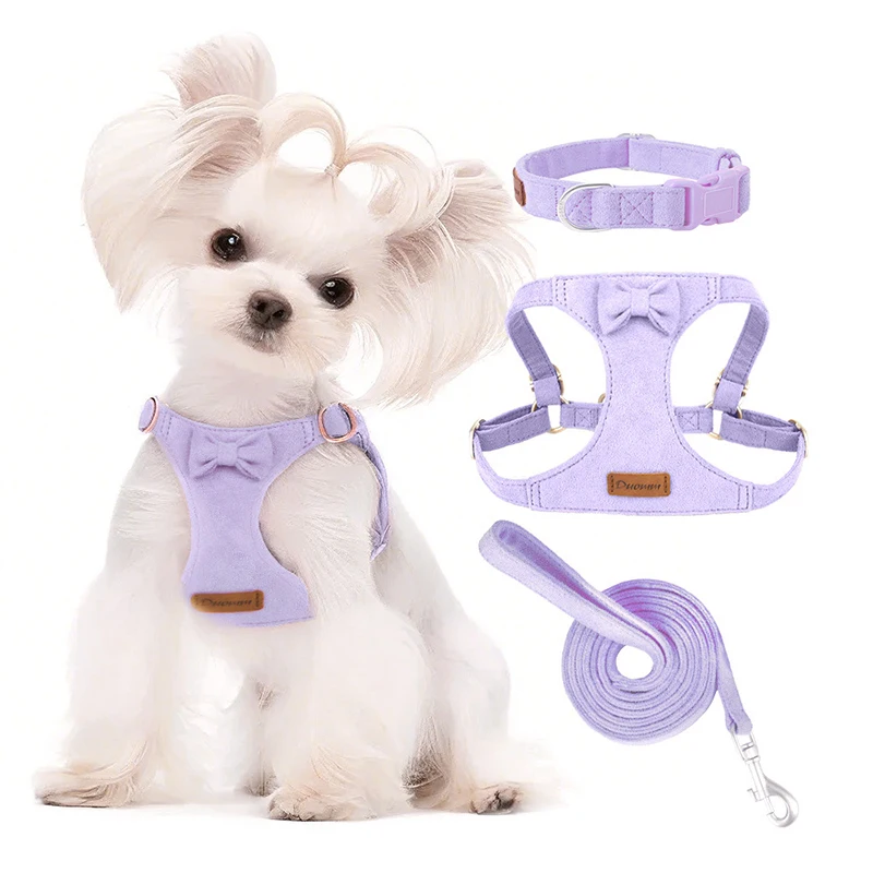 

Trendy Suede Dog Harness Vest Set Adjustable Pet Chest Strap with Leash Soft & Durable Puppy Fashion Accessories for Small Dog