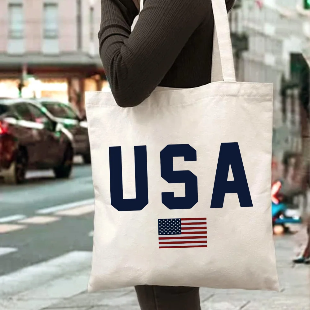 1pc USA Themed Tote Shopping Bag,Suitable for Daily Use, Shopping, School, Travel,A Unique Gift for American Culture Enthusiasts