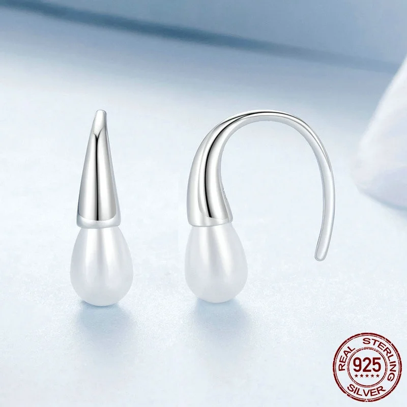 

S925 Sterling silver earrings for women, Original elegant graceful water drop pearl ear hook minimalist style jewelry gift.