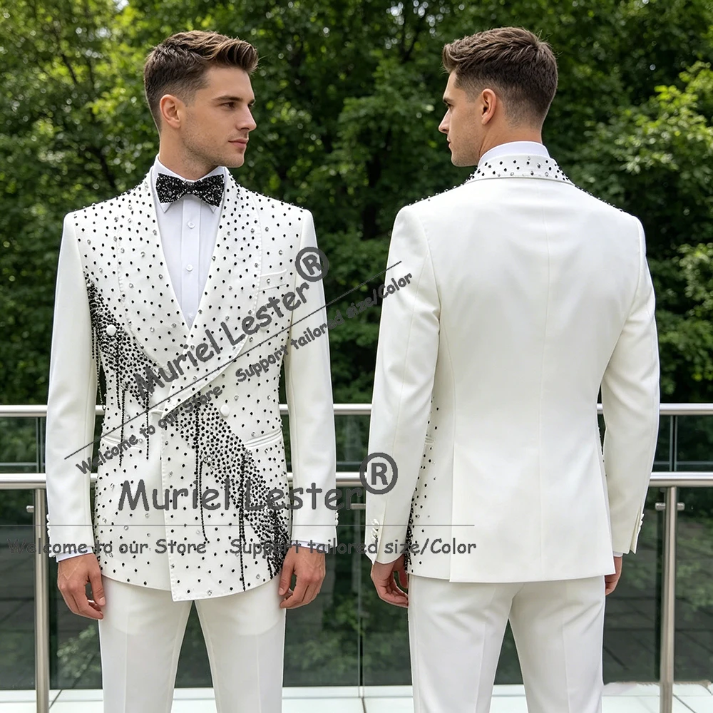 

Элитные мужские костюмы на заказ, комплекты из 2 предметов, свадебные смокинги с блестящими стразами и бусинами, мужские пиджаки для выпускного бала, мужские костюмы.