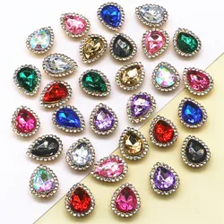 30pcs Mix Colors Hand Sewing Stone Drop Shape Sunflower Facets Rhinestone Fatback DIY Garment Decoration Accessories,14*18mm