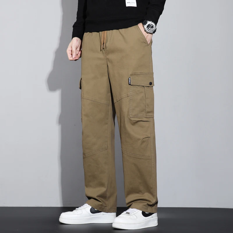 

Soft Cotton Cargo Pants Straight Wide Pants Autumn High Street Fashion Casual Men Pants Selected Quality Men's Clothing Workwear