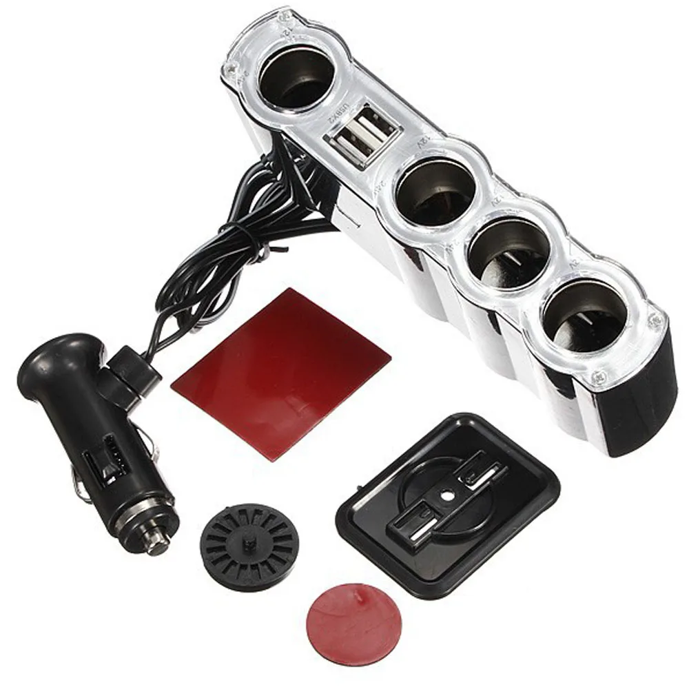 12V 4 Way Car Cigarette Lighter Splitter Dual USB Charger Power Adapter With LED Indicator For Vehicle