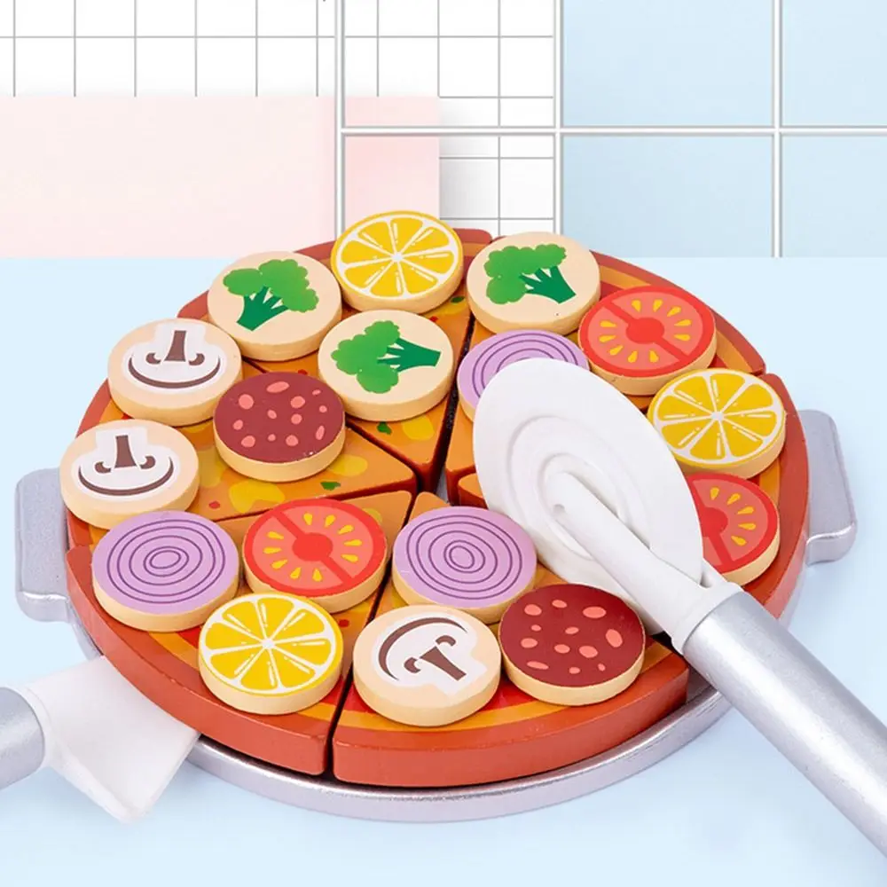 Creative Multicolor Montessori Wooden Wood Cartoon Pizza Playing Kitchen DIY Playing House Simulation Pizza Oven For