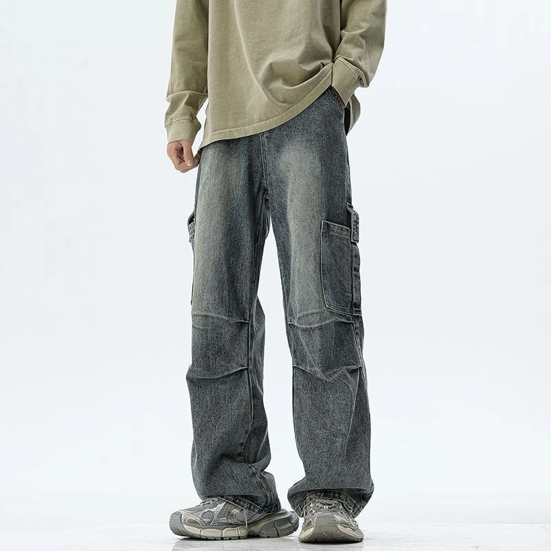 Ins Style Men's Wide Leg Workwear Jeans Versatile Casual Trousers