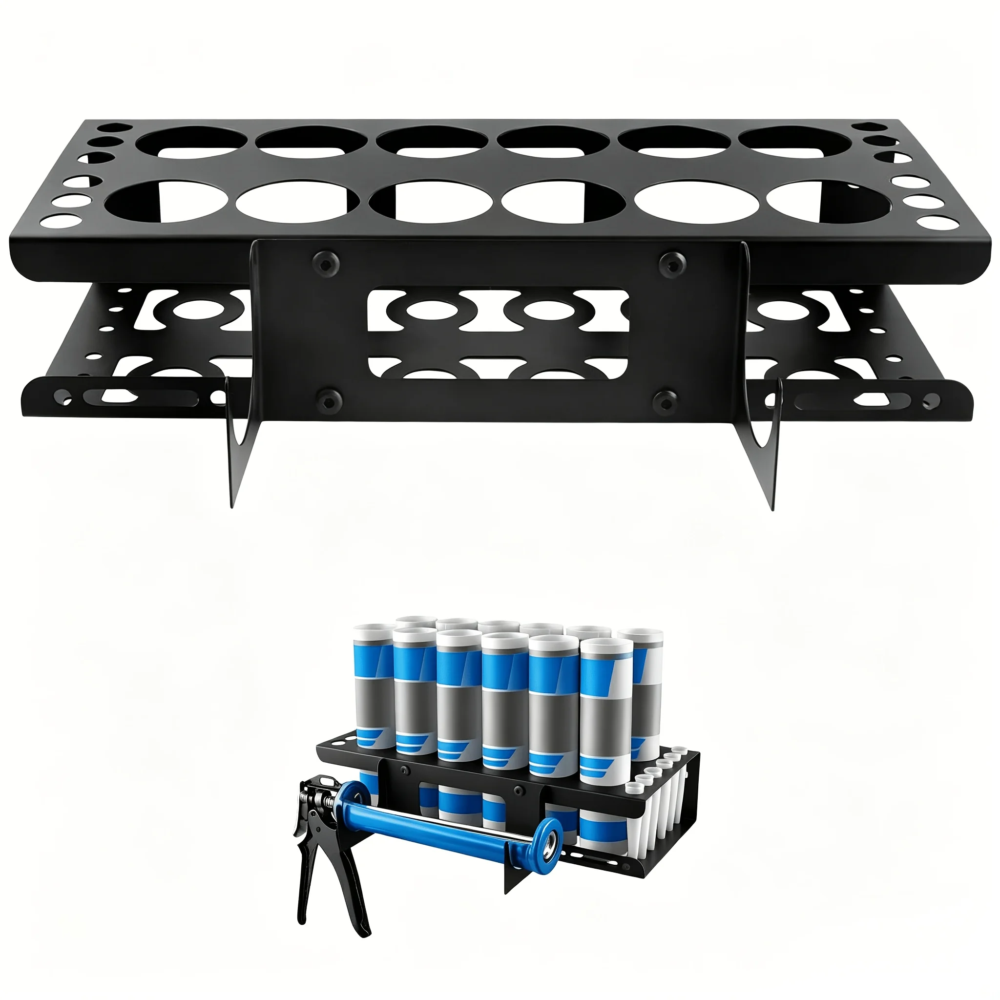 Caulk Tubes Holder Caulking Gun Storage Rack, Wall Mount Organizer for 12 Caulk Tubes and Caulking Guns for Garage, Workshop