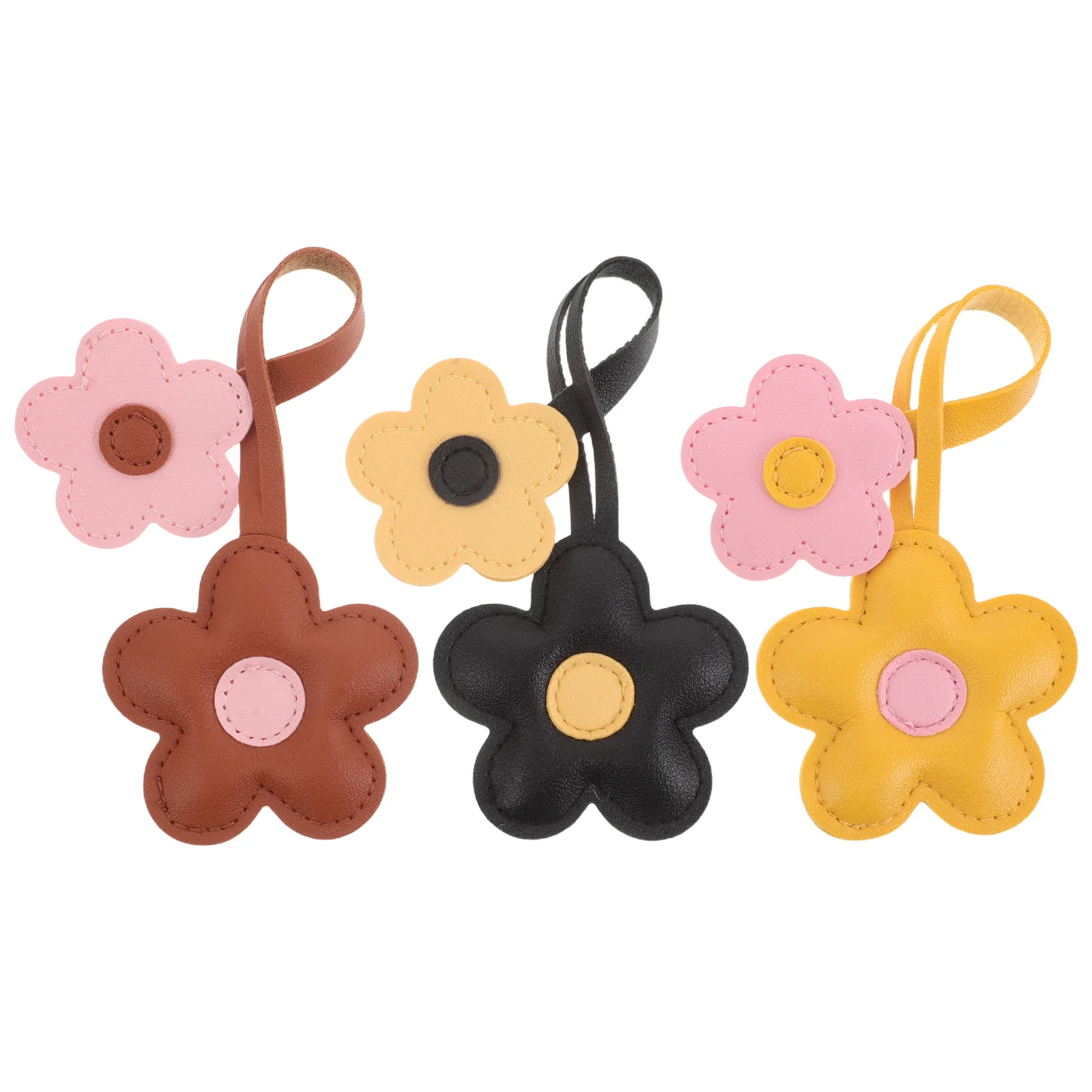 

3pcs Flower Bag Pendant Charms Faux Keychain PU Material Handbag Accessories Travel Daily Outings Stylish Key Ring