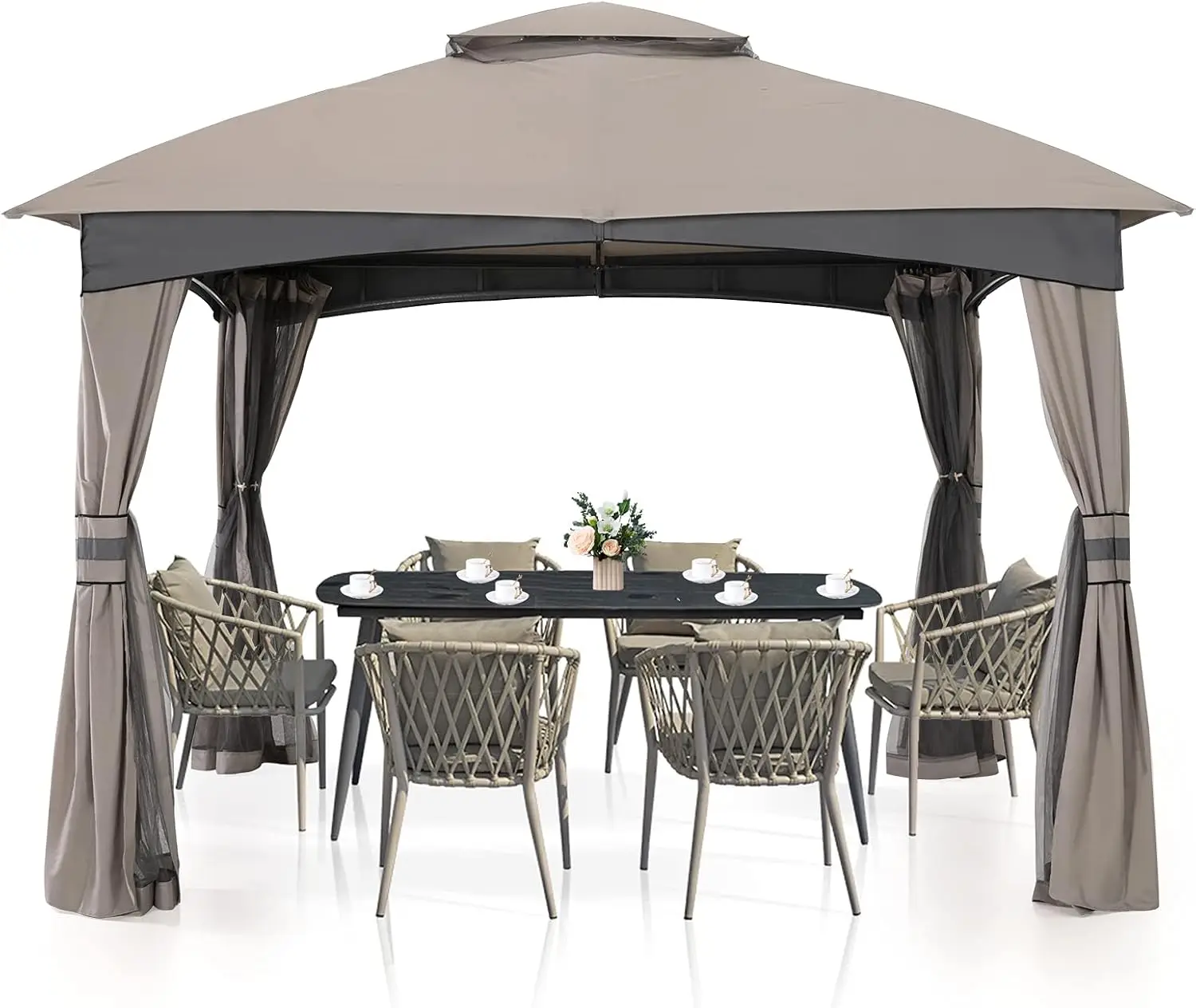 

Альтанка для патио на открытом воздухе для сада с модернизированной стальной рамой и сетчатыми стенками (10x10 серый)