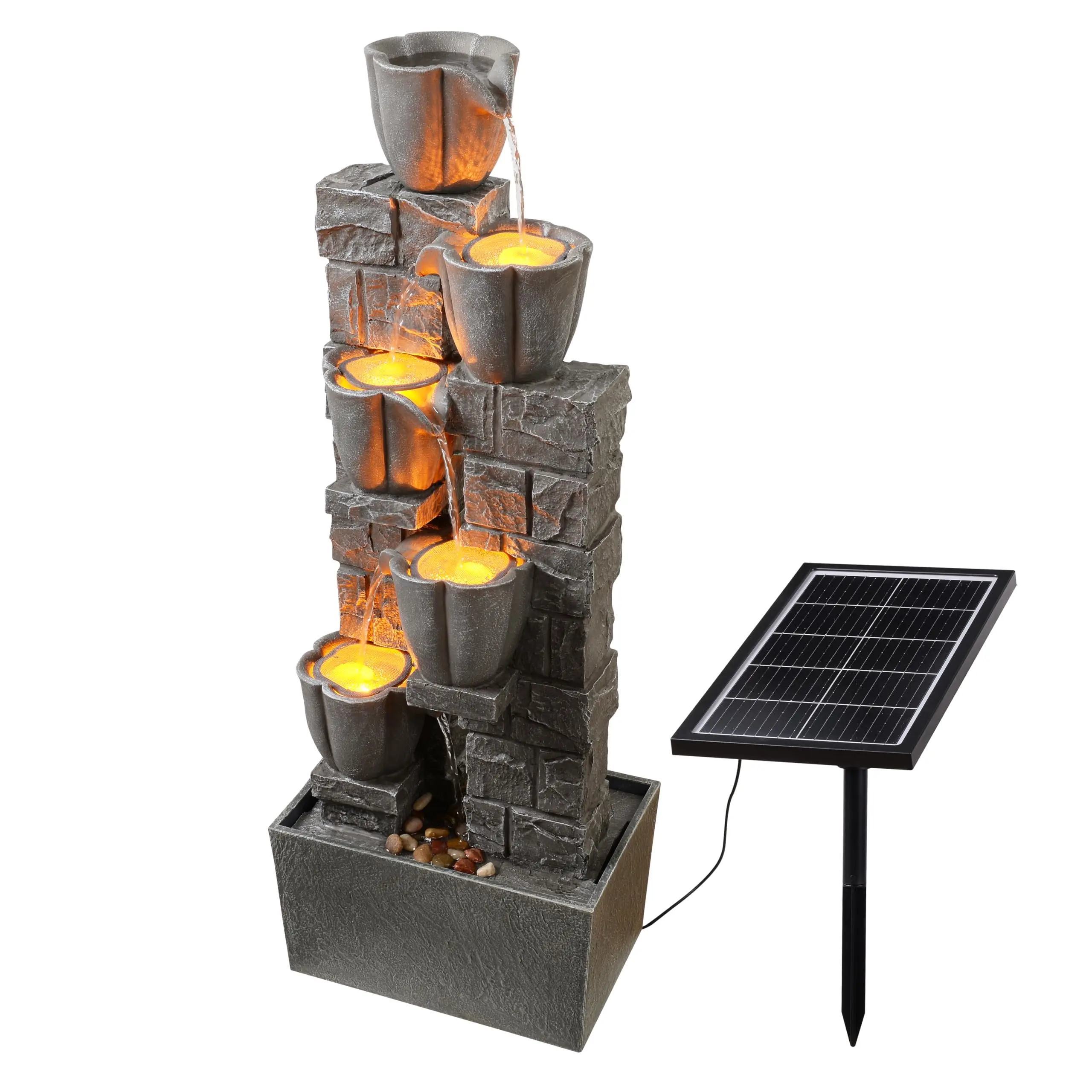 r Powered Water Fountain Outdoor, 38.2 Inch Tall 4 Tiers Tulip Waterfall Fountain with LED Lights, y Decorative Natural