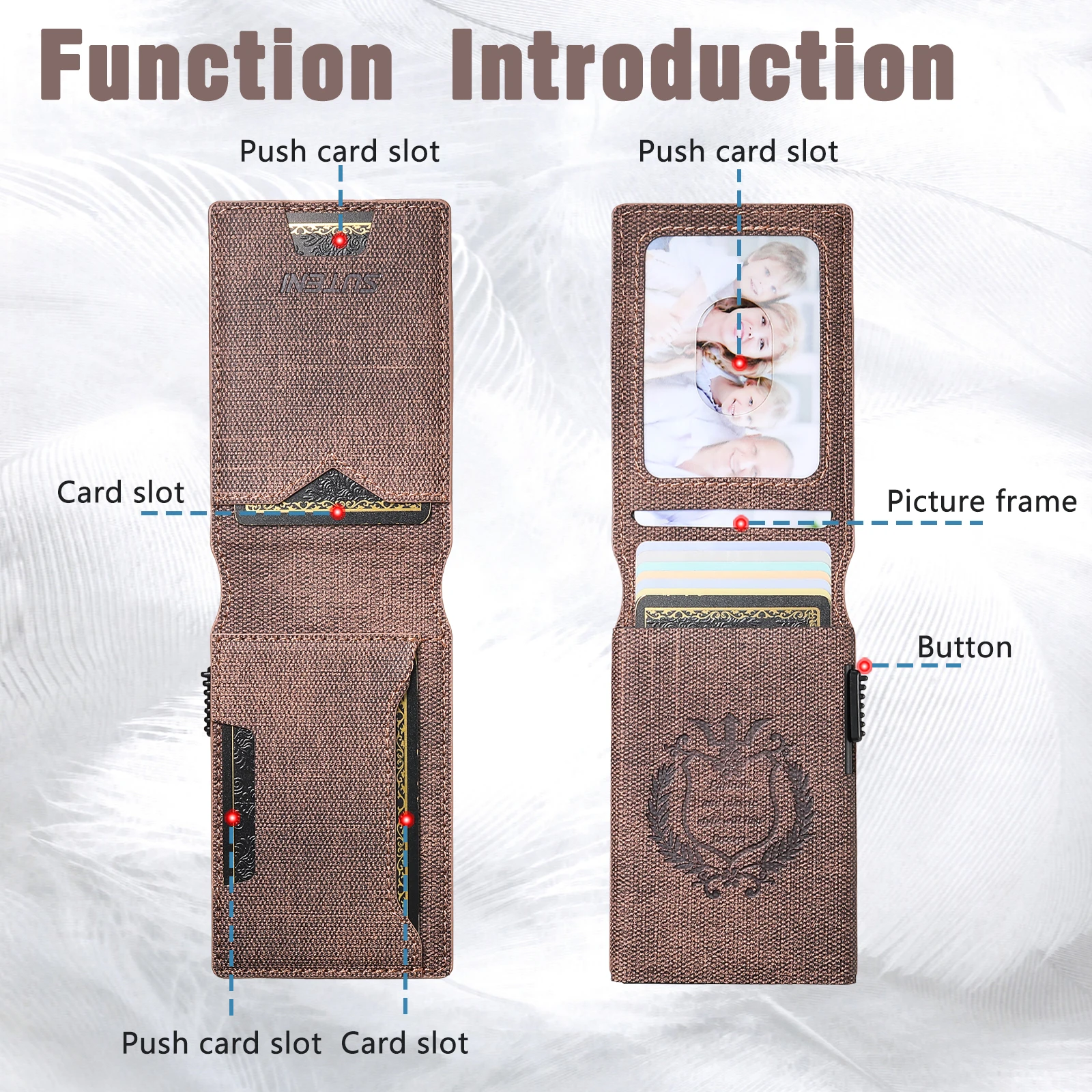 SUTENI Faux Leather For Men Wallet Card Slot Wallet Flip Cover Card Box Pressing The Button Automatically Ejects The Card