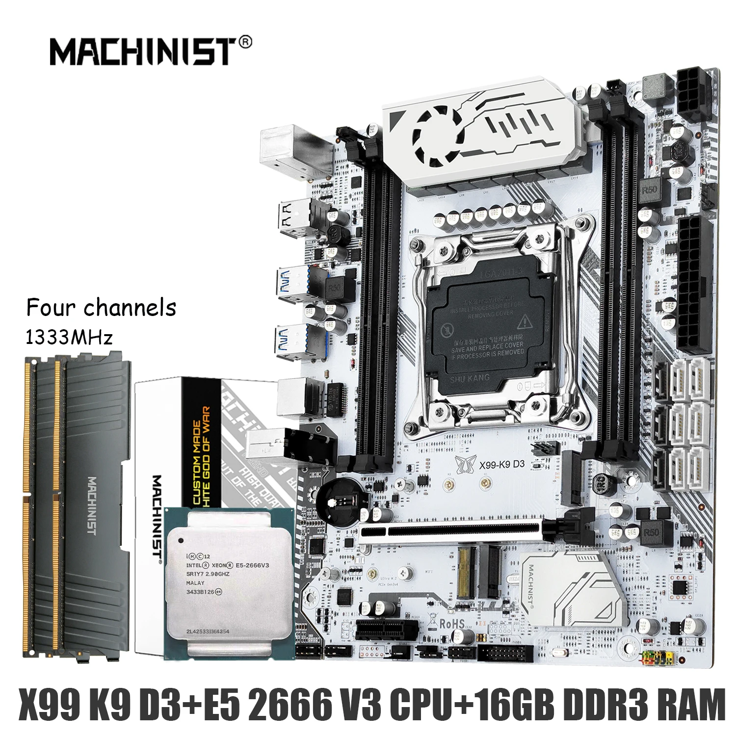 

MACHINIST X99 K9 D3 Motherboard Combo LGA 211-3 E5 2666 V3 Kit Xeon CPU Processor DDR3 RAM 16GB Memory Set NVME M.2 Four Channel
