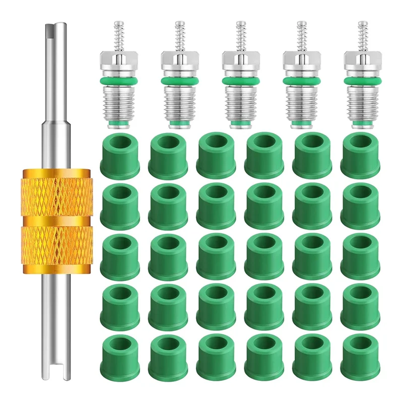 ABGR-36 pezzi R134a kit guarnizioni tubo di carica da 1/4 pollici accessori nucleo valvola condizionatore d'aria include 30 guarnizioni tubo valvole
