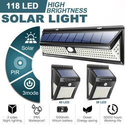 118LED/40LED/30 LED Solar Wall Lamp 3 Surface Light With Motion Sensor Waterproof Stairs Outdoor Garden Courtyard Wall Light