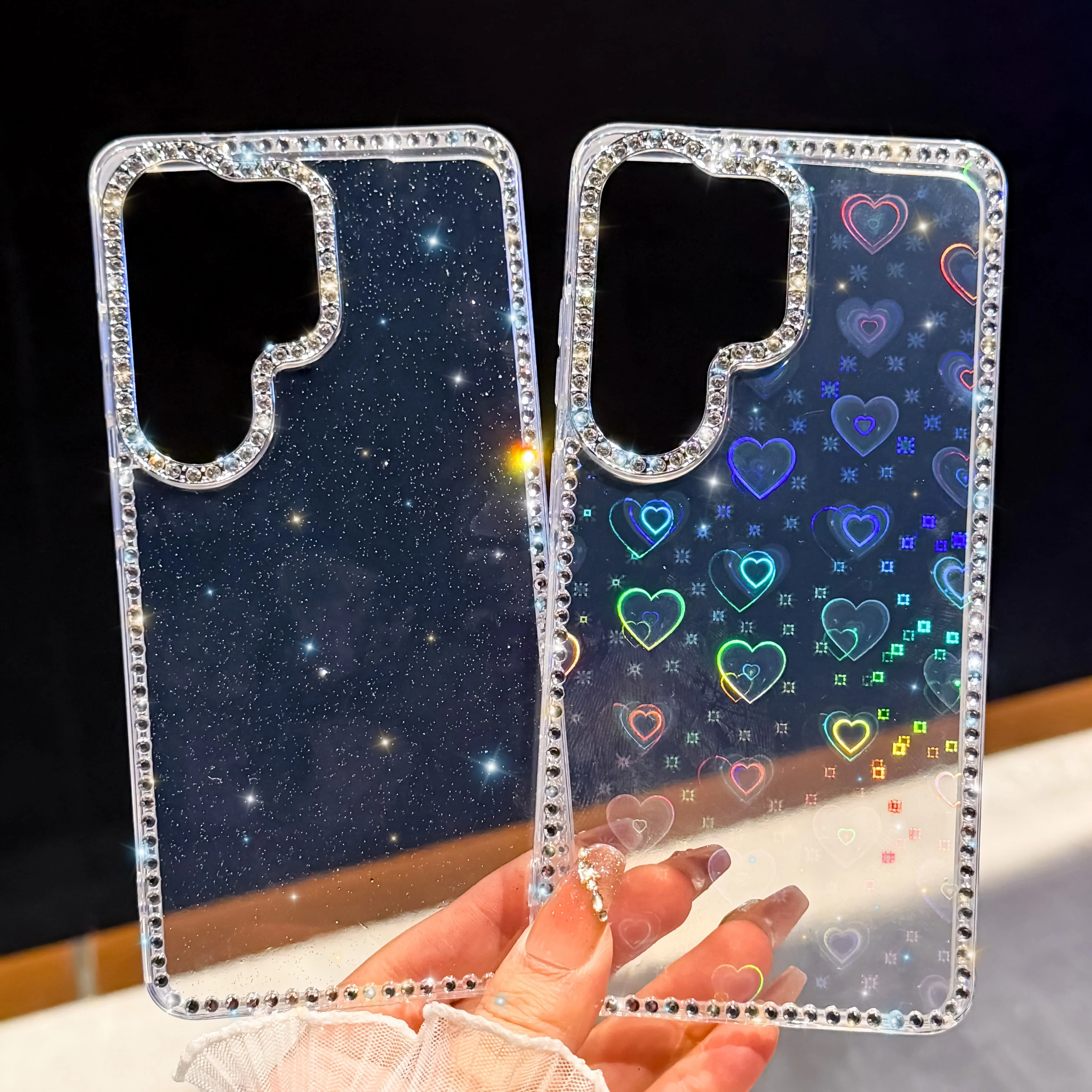 Diamond Love Heart Clear Phone Case For Samsung S26 S25 S24 