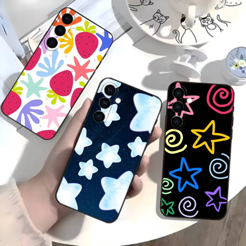 

Y2K Cute Strawberry Stars Phone Case For Samsung Galaxy A73,21,22,32,71,53,52,51,80,5G Soft Black Cover