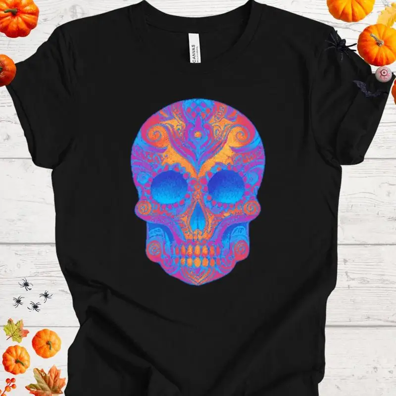 

Spooky And Trendy Halloween Skull T Shirt Unique Design For Theme Party Tees Gift