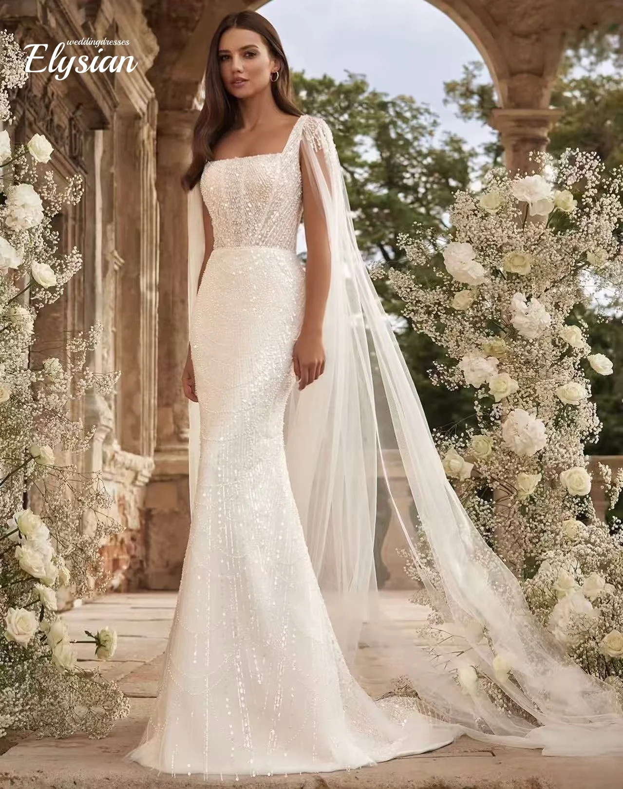 

Роскошные свадебные платья по индивидуальному заказу для свадьбы, аппликации, квадратный воротник, русалка, бретельки на шнуровке