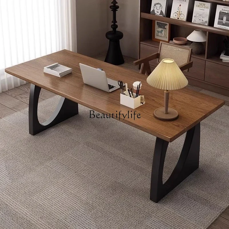 

Solid Wood Dining Table Walnut Color Living Room Large Long Table Workbench Table Integrated Household