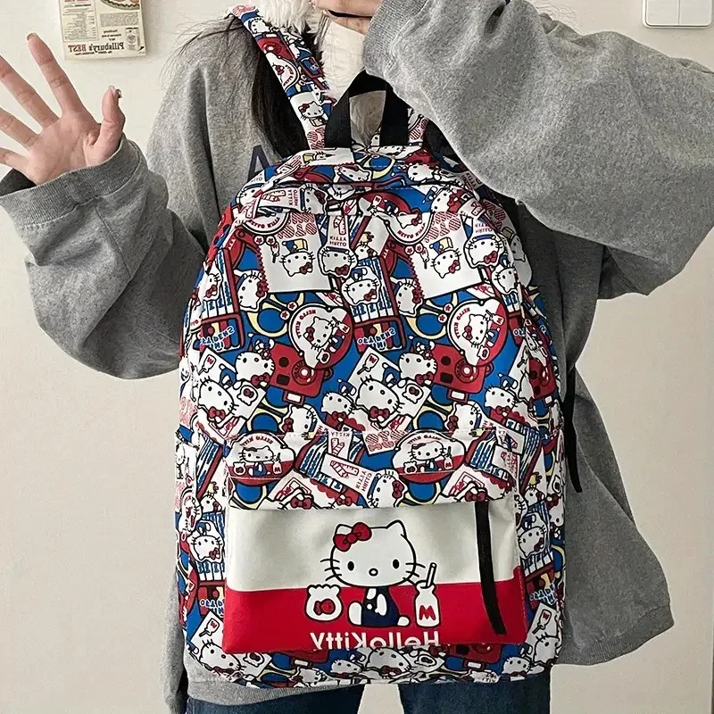 Zaino Sanrio Cartoon Anime HelloKitty Zaino per adolescenti di grande capacità Zaino per ragazze Zaino per uso quotidiano carino chic unisex