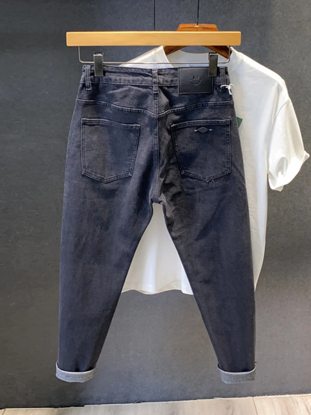 

Men's Trendy Slim Fit Jeans Micro Loose Elastic Casual Long Pants Cotton Stretch Denim mid Waist Zipper Autumn New Arrival