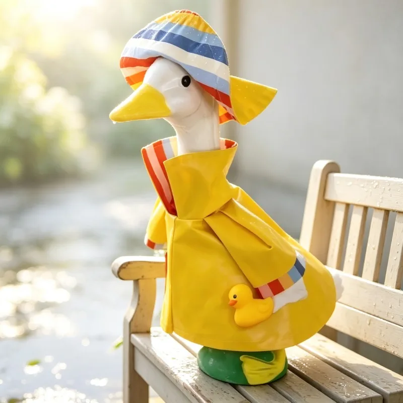 Yellow Rainwear for 23 Inch Porch Goose Statue with Hat Adjustable Outdoor Garden Decor Prop Without Goose