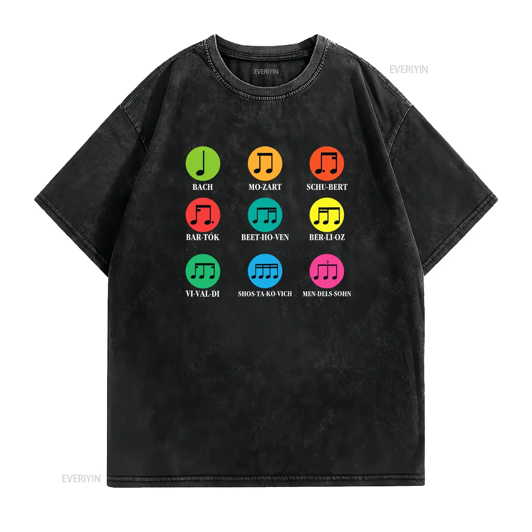 Classic Composers Classical Music Musical Notes T Shirt vintage Washed Slightly homme Casual graphic fashion Comfortable