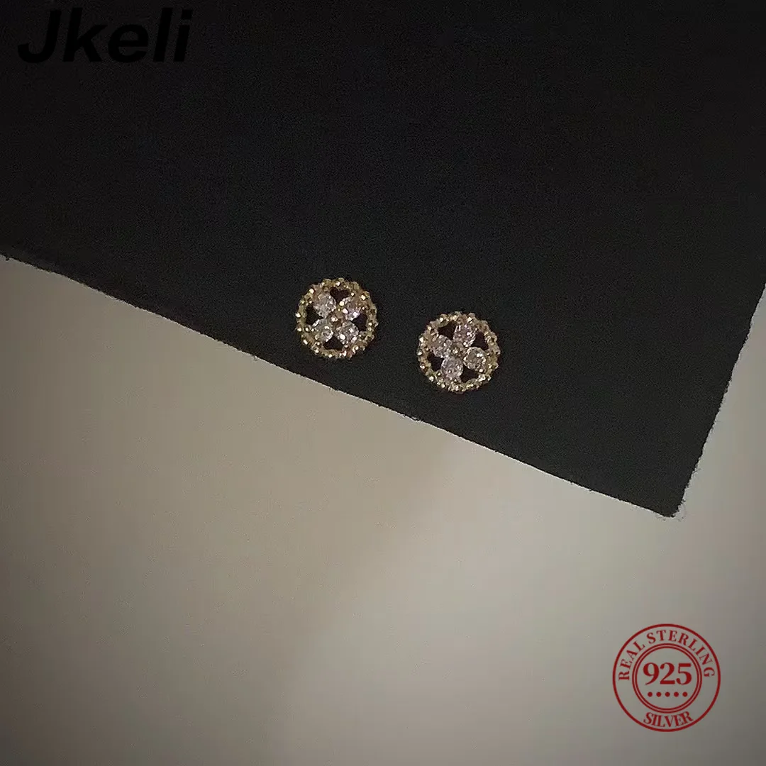 

Мини-серьги-гвоздики Jkeli из стерлингового серебра 925 пробы с покрытием из 14-каратного золота с краем фасоли, крест-цветок, украшенный круглым диском, модные украшения