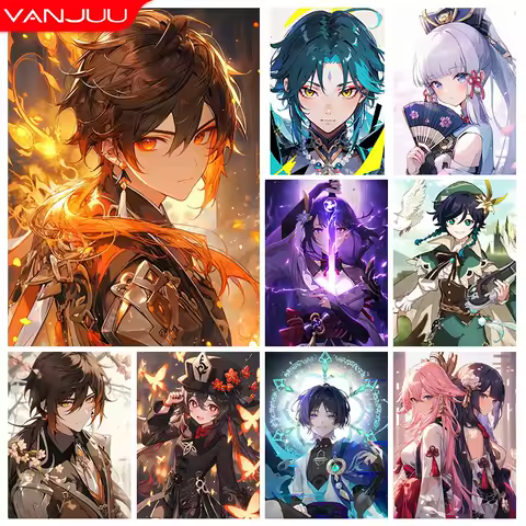 Genshin Impact Hu Tao 5D DIY Diamond Painting Kit Xiao Diamond Embroidery Aether Full Diamond Mosaic Art Decoration Picture