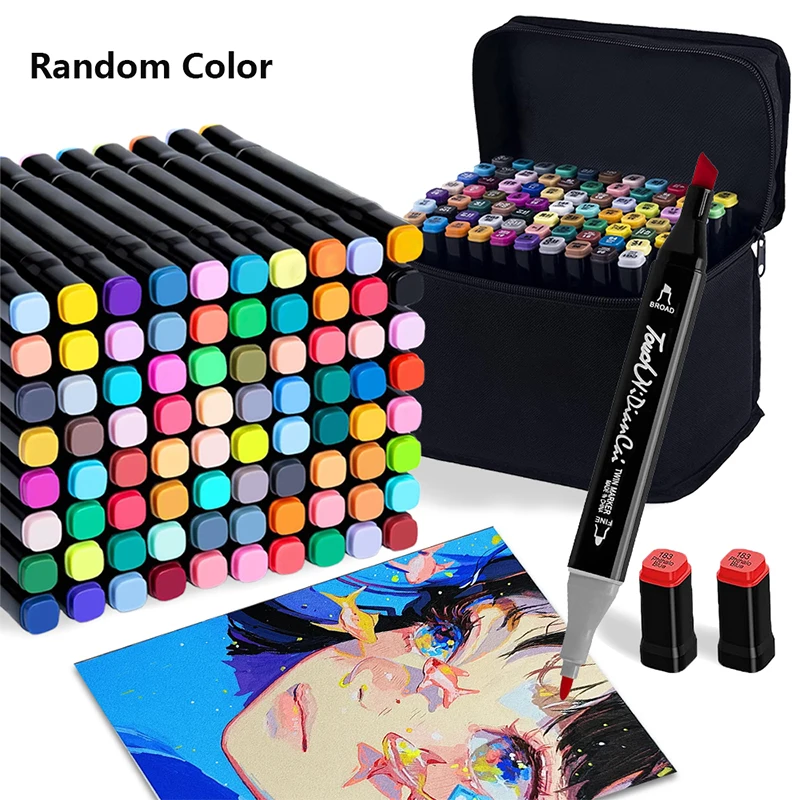 

Alcohol Markers Set 80 colors Alcohol Based Dual Tip Broad and Brush Tip for Adult Coloring Books Drawing Sketching
